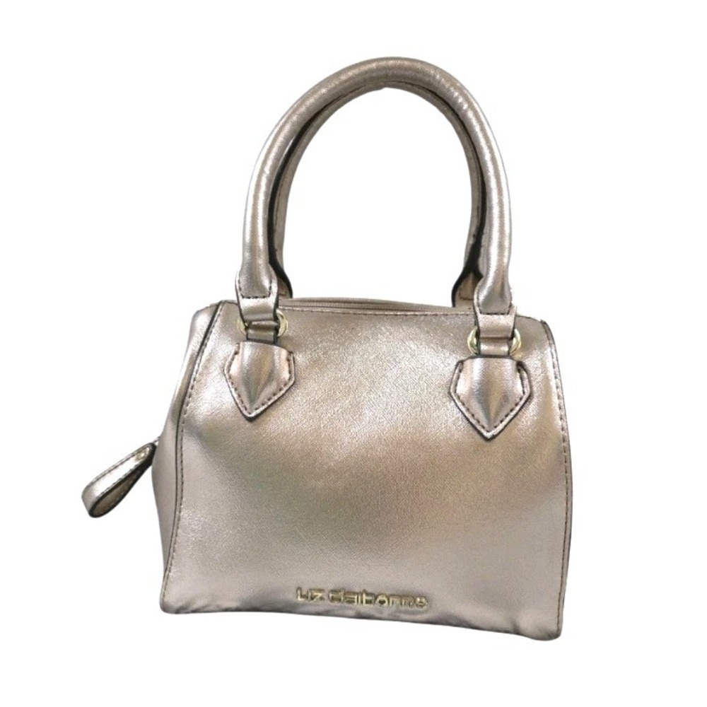 Liz Claiborne Small Bag Rose Gold Zippered Top & Pocket Double Handles No Strap